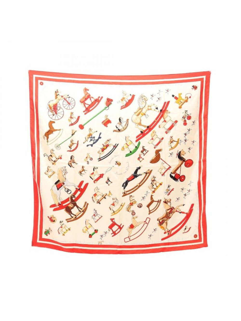 Hermes Scarf Carre 90 Raconte Moi le Cheval White Red Silk